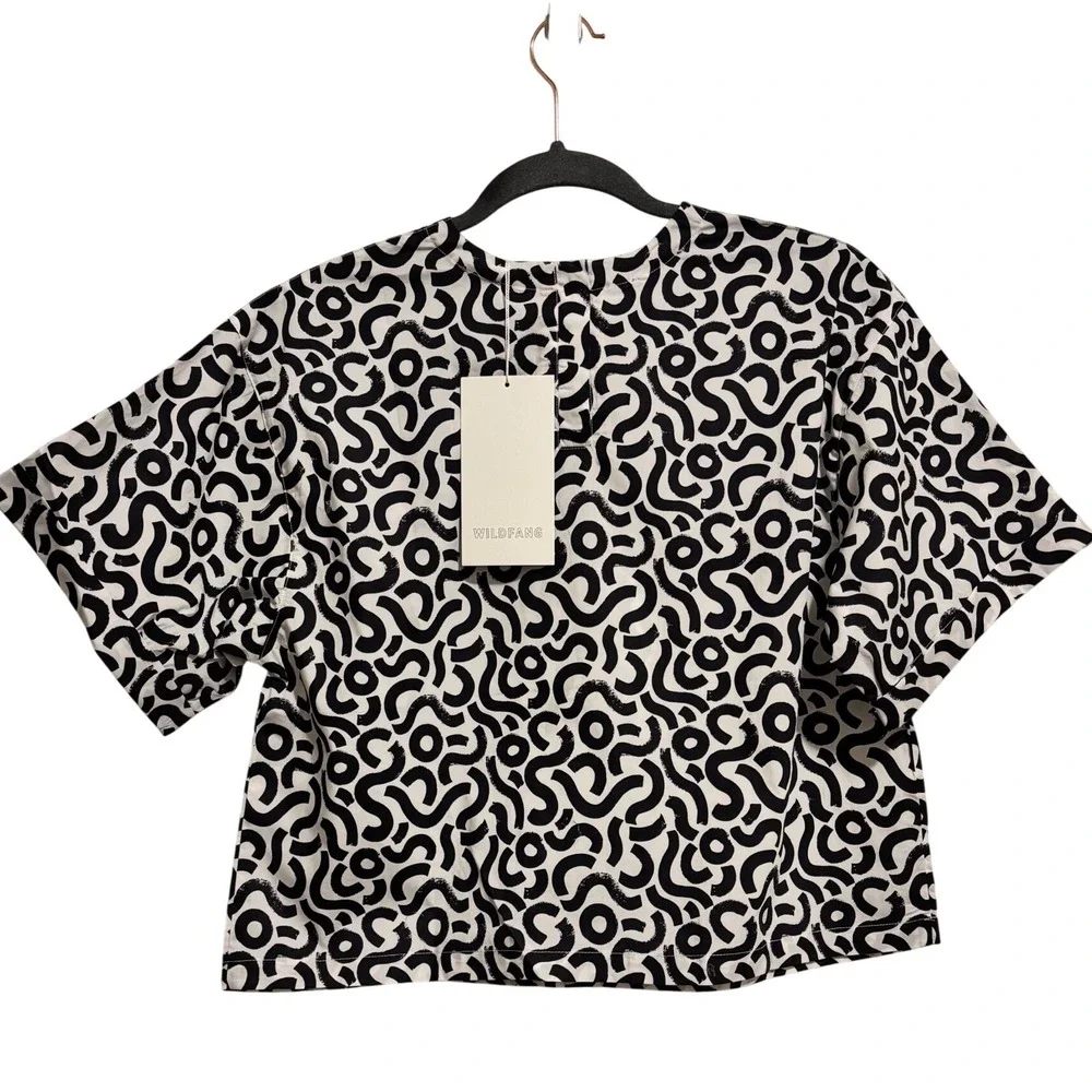 Wildfang The Essential Boxy Top Womens XS Black White Abstract Squiggle Print - Picture 2 of 7